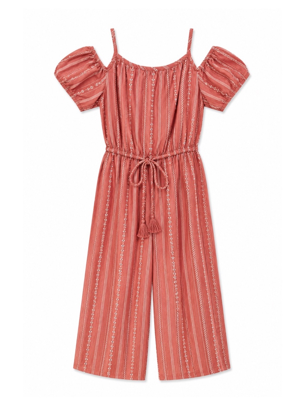 Jenna & Jessie Dusty Rose Striped Cold Shoulder Jumpsuit Girls Size 8